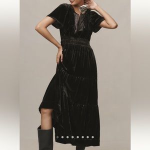Anthropologie Black Velvet Maxi Dress